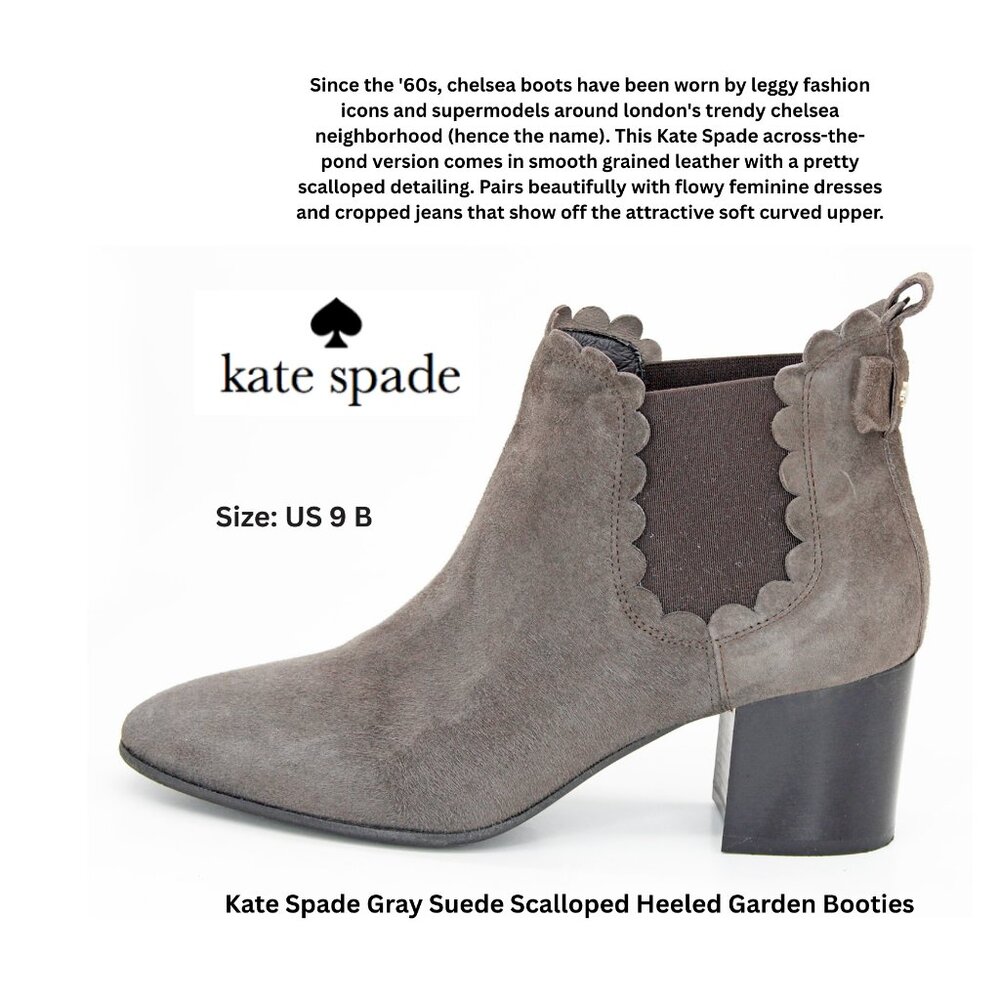 Kate Spade Gray Suede Scalloped Heeled Garden Booties